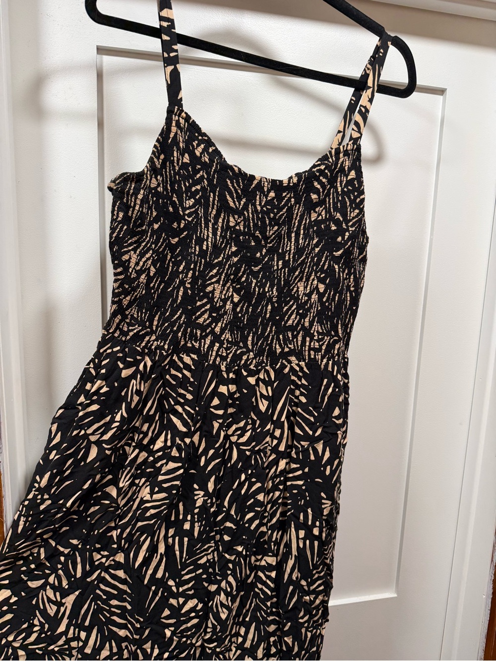 Black and Cream Cami Smocked Dress